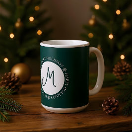 Snöflingor Glad helg Mörk grönt Monogram Kaffemugg