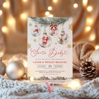 Snöflingor Glaskulor Jul Tomte Bebis Babyshower Inbjudningar