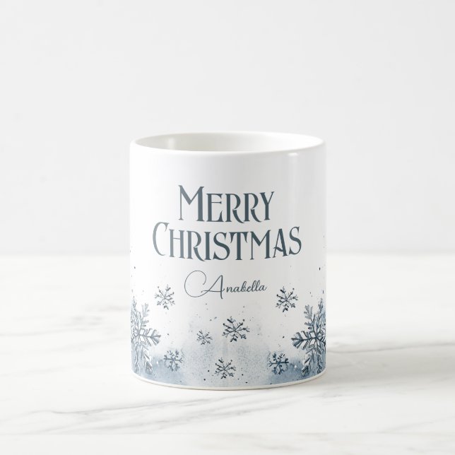 Snöflingor God jul - eget namn blått Kaffemugg (Center)