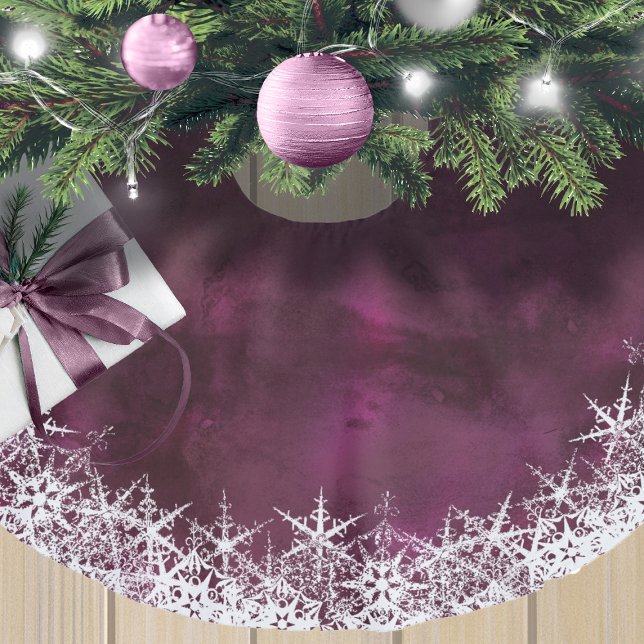 Snöflingor Gräns på vattenfärgsplommon ID727 Julgransmatta Borstad Polyester (Skapare uppladdad)