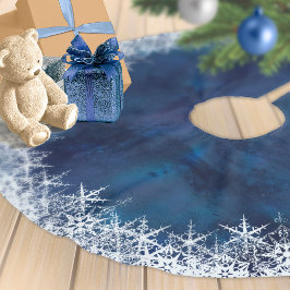 Snöflingor Gräns på Watercolor Navy Blue ID727 Julgransmatta Borstad Polyester