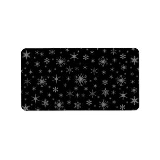 Snöflingor - Grått på svart Adressetikett