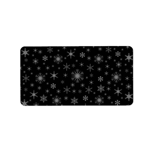 Snöflingor - Grått på svart Adressetikett (Framsidan)