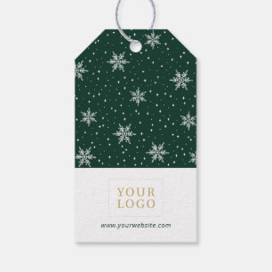Snöflingor Grön God Jul Företagets Logotyp Presentetikett
