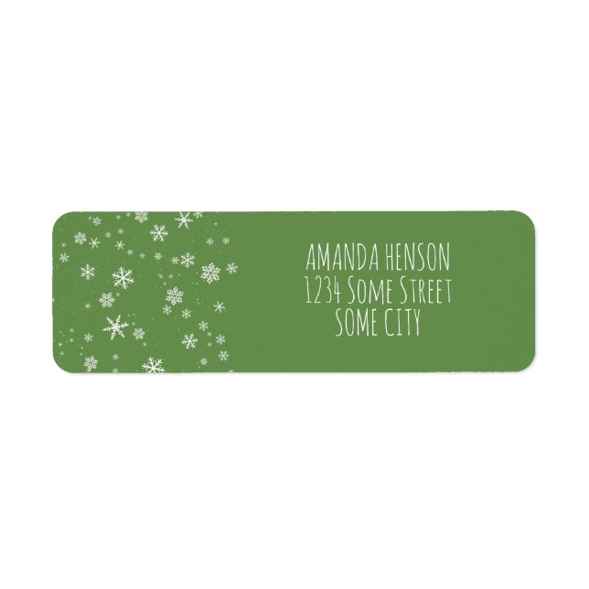 Snöflingor Grönt och Vit jul-Helgdag Returadress Etikett (Framsidan)