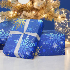 Snöflingor Guld Blue Julafton julgåva Presentpapper