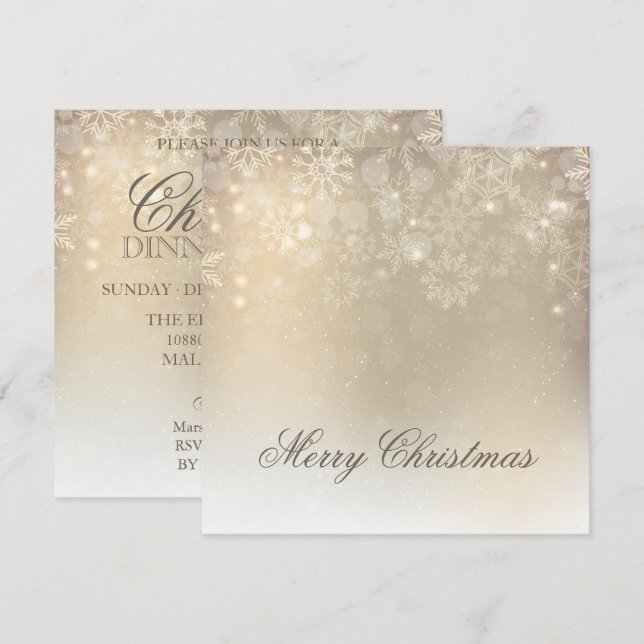 Snöflingor Guld Personlig Helgdag | Inbjudan (Fram/baksida)