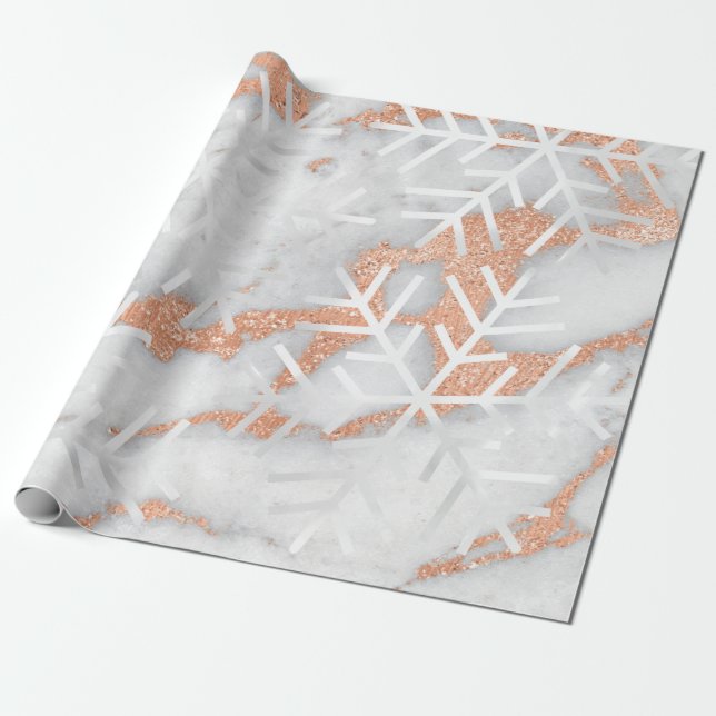 Snöflingor Helgdag Copper Marble Grått Presentpapper (Utrullad)