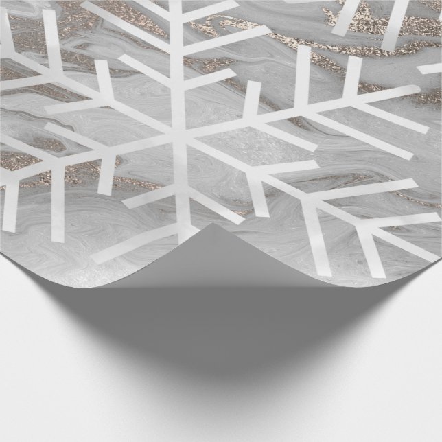 Snöflingor Helgdag Jul Marble Grått Ivory Presentpapper (Hörn)