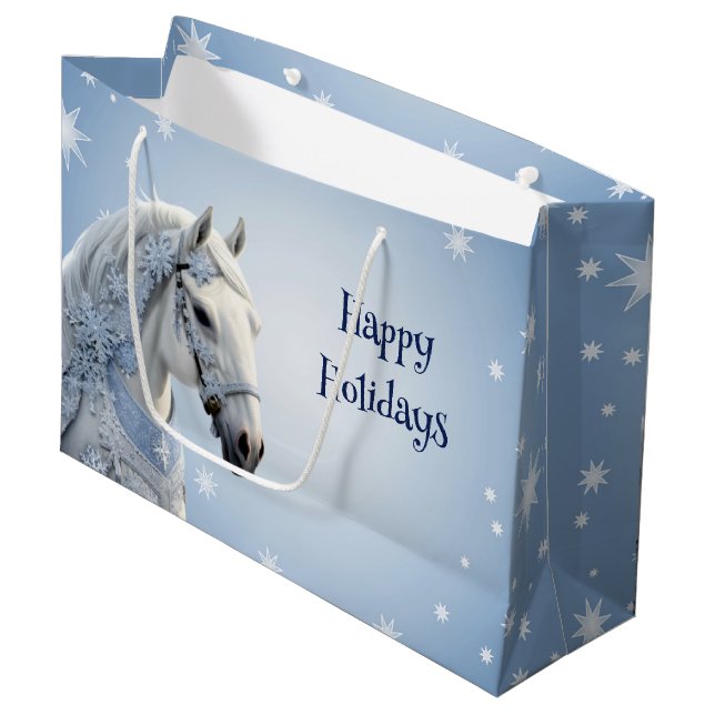 Snöflingor Horse Helgdag jul Gift Bag (Framsidan Vinklad)