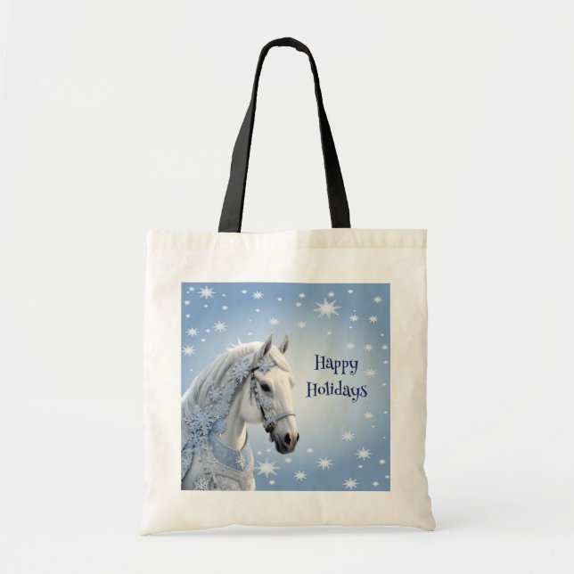Snöflingor Horse Helgdag jul Tote Bag Tygkasse (Framsidan)