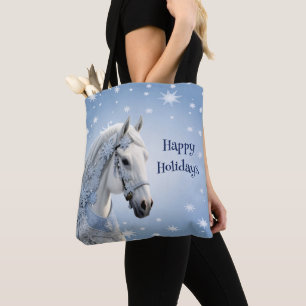 Snöflingor Horse Helgdag jul Tote Bag Tygkasse