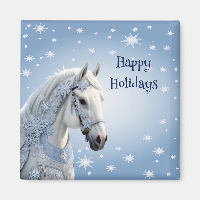 Snöflingor Horse Helgdag, julgranen Magnet (Framsidan)