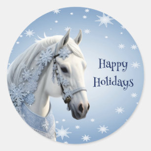 Snöflingor Horse Helgdag-julklapp Runt Klistermärke