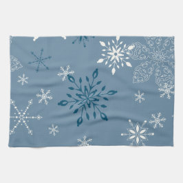Snöflingor i blå bakgrund kökshandduk