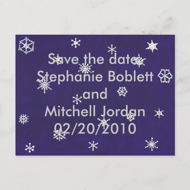 Snöflingor i blått, Spara datum, meddelanden Vykort (Framsida)