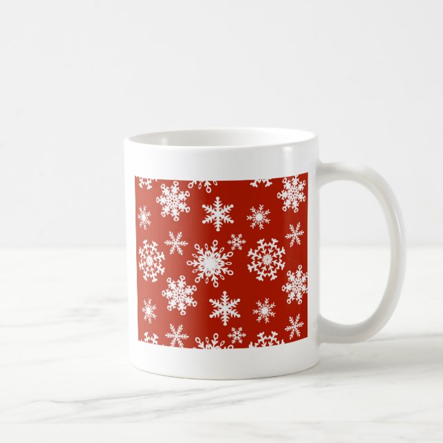 Snöflingor i vitt på röd bakgrund kaffemugg (Höger)