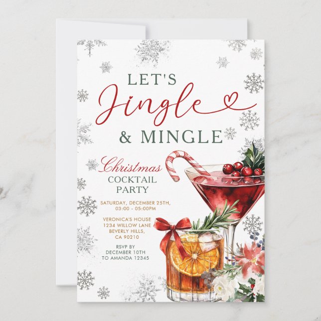 Snöflingor Jingle & Mingle Julcocktail  Inbjudningar (Framsida)