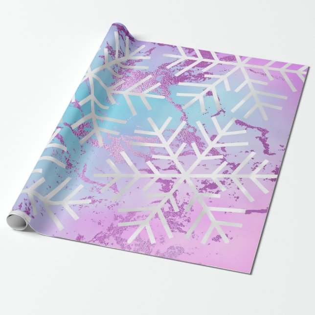 Snöflingor jul Helgdag Marble Lila Blue Presentpapper (Utrullad)