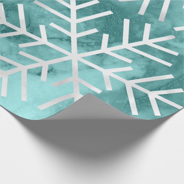 Snöflingor jul Helgdag Marble Teal Aqua Presentpapper (Hörn)