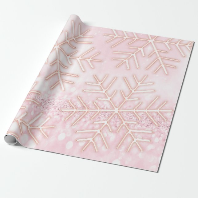 Snöflingor jul Helgdag Rosa ros Glitter Presentpapper (Utrullad)