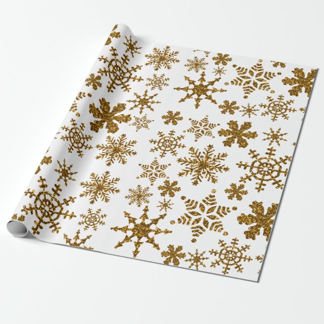 Snöflingor jul i Golden Glitter, Mönster Presentpapper (Utrullad)