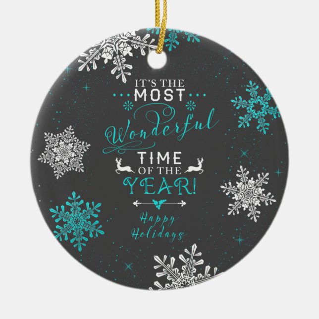 Snöflingor jul Julafton Mest underbara tid 3 Julgransprydnad Keramik (Framsidan)