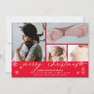 Snöflingor julfoto Baby Announcement Red Inbjudningar