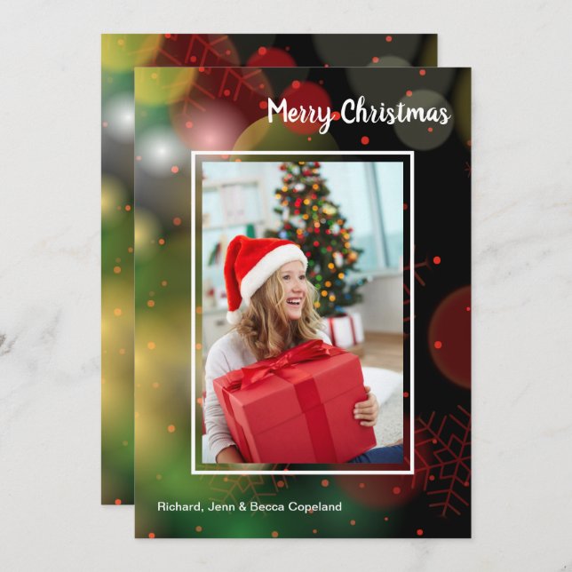 Snöflingor julfoto julkort (Fram/baksida)