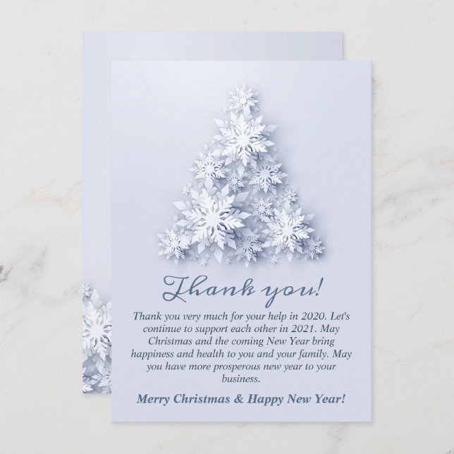 Snöflingor Julgran Corporate Helgdag Tack Kort (Fram/baksida)