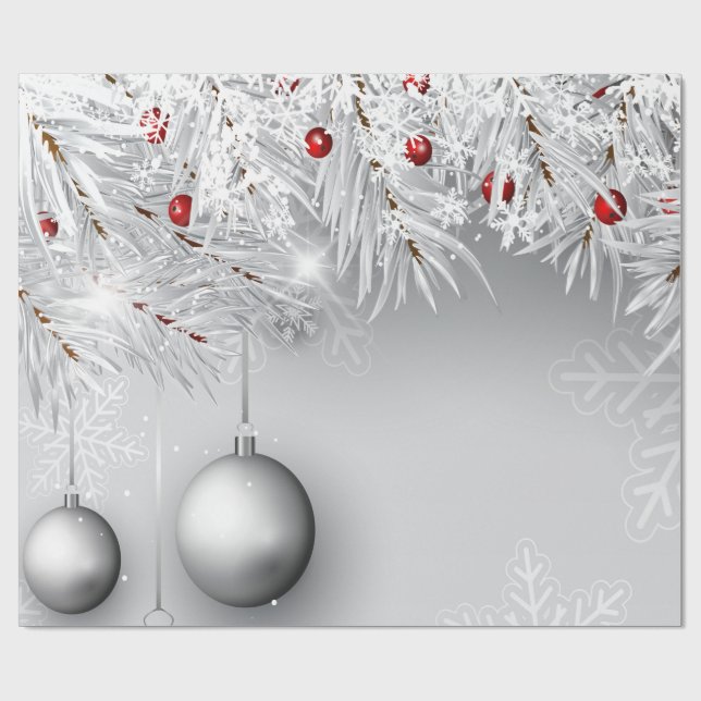 Snöflingor,Julgranskulor,Trädgrenar Semester Presentpapper (Platt)