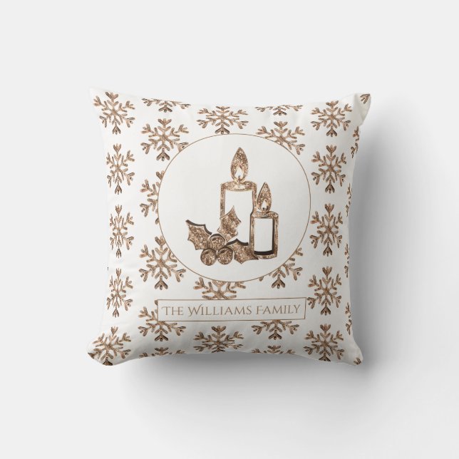 Snöflingor Julljus Elegant Vita och Guld Kudde (Framsida)