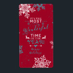 Snöflingor Julrött turkos Underunderbar tid Fraktsedel<br><div class="desc">Röd,  turkos och vit helgdag i snöflingor under vintern. I texten står det: "Det är årets mest underbara tid" och "glad helg". En söt snowflake Julafton-design. Modern design.</div>