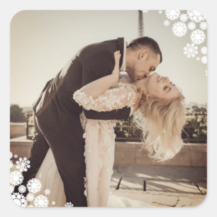 Snöflingor Kärlek Peace Joy Kisses Photo Bröllop Fyrkantigt Klistermärke