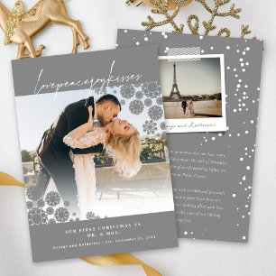 Snöflingor Kärlek Peace Joy Kisses Photo Bröllop Julkort