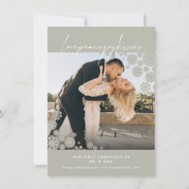 Snöflingor Kärlek Peace Joy Kisses Photo Bröllop Julkort