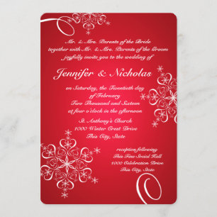Snöflingor Kärlek Winter Wedding Red 2 Inbjudningar