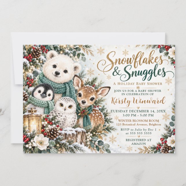 Snöflingor & kramar Baby Shower Inbjudningar (Framsida)