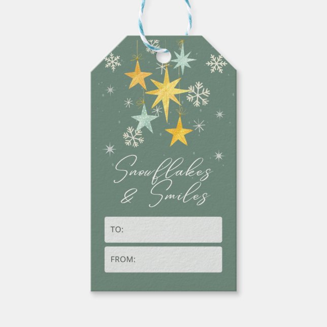 Snöflingor & Leenden | Grön Och Gul Jul  Presentetikett (Framsidan)