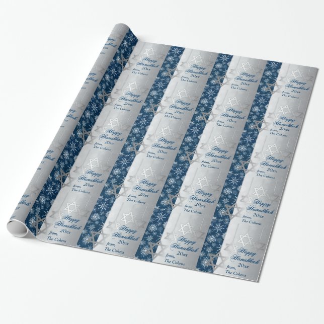 Snöflingor Lycklig Hanukkah Wrapping Papper Presentpapper (Utrullad)