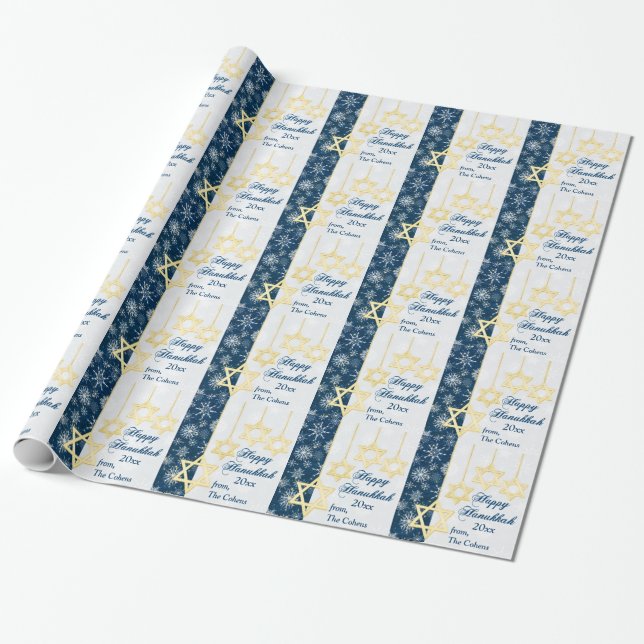 Snöflingor Lycklig Hanukkah Wrapping Papper Presentpapper (Utrullad)