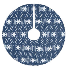 Snöflingor marinblått och vitt mönster-jul julgransmatta borstad polyester