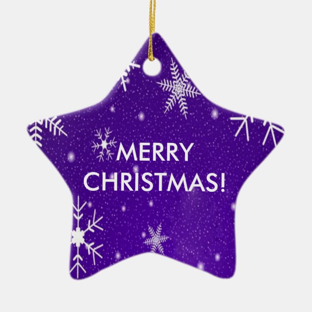 Snöflingor med blå bakgrund julgransprydnad keramik (Framsidan)