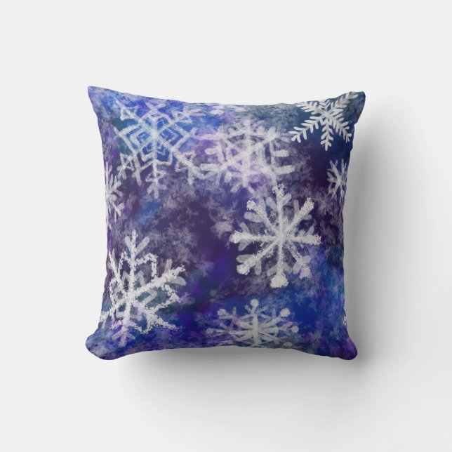 Snöflingor med blå bakgrund kudde (Framsida)