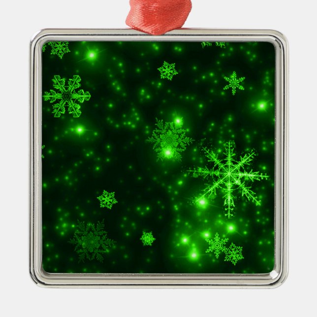 Snöflingor med Gröntens bakgrund Julgransprydnad Metall (Framsidan)
