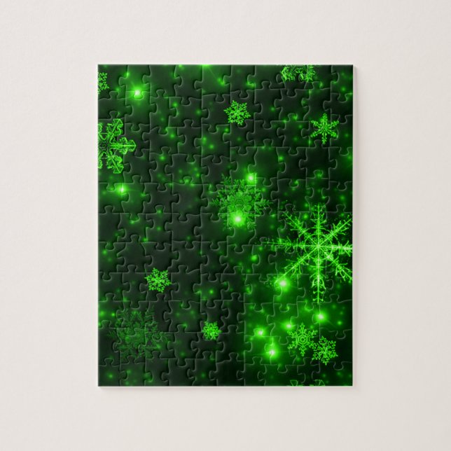 Snöflingor med Gröntens bakgrund Pussel (Vertikal)
