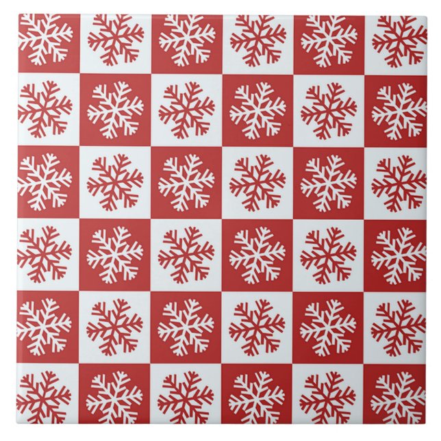 Snöflingor med röd och vit kontroll kakelplatta (Framsidan)
