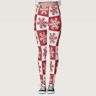 Snöflingor med röd och vit kontroll leggings