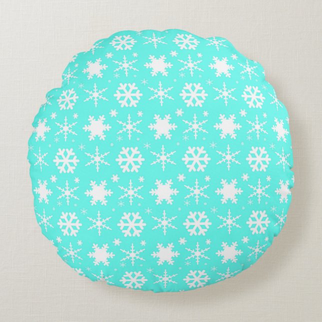 Snöflingor Mint Rund Kudde (Framsidan)