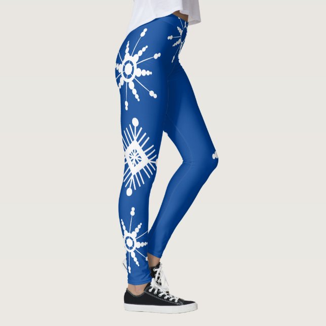 Snöflingor Mix Geometrisk Blå Leggings (Höger)